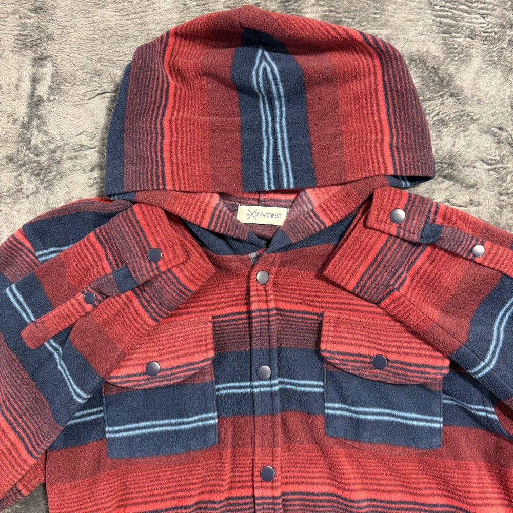 Departwest Hooded‎ Fleece Shirt Mens XL Red Navy Striped DWY2191628